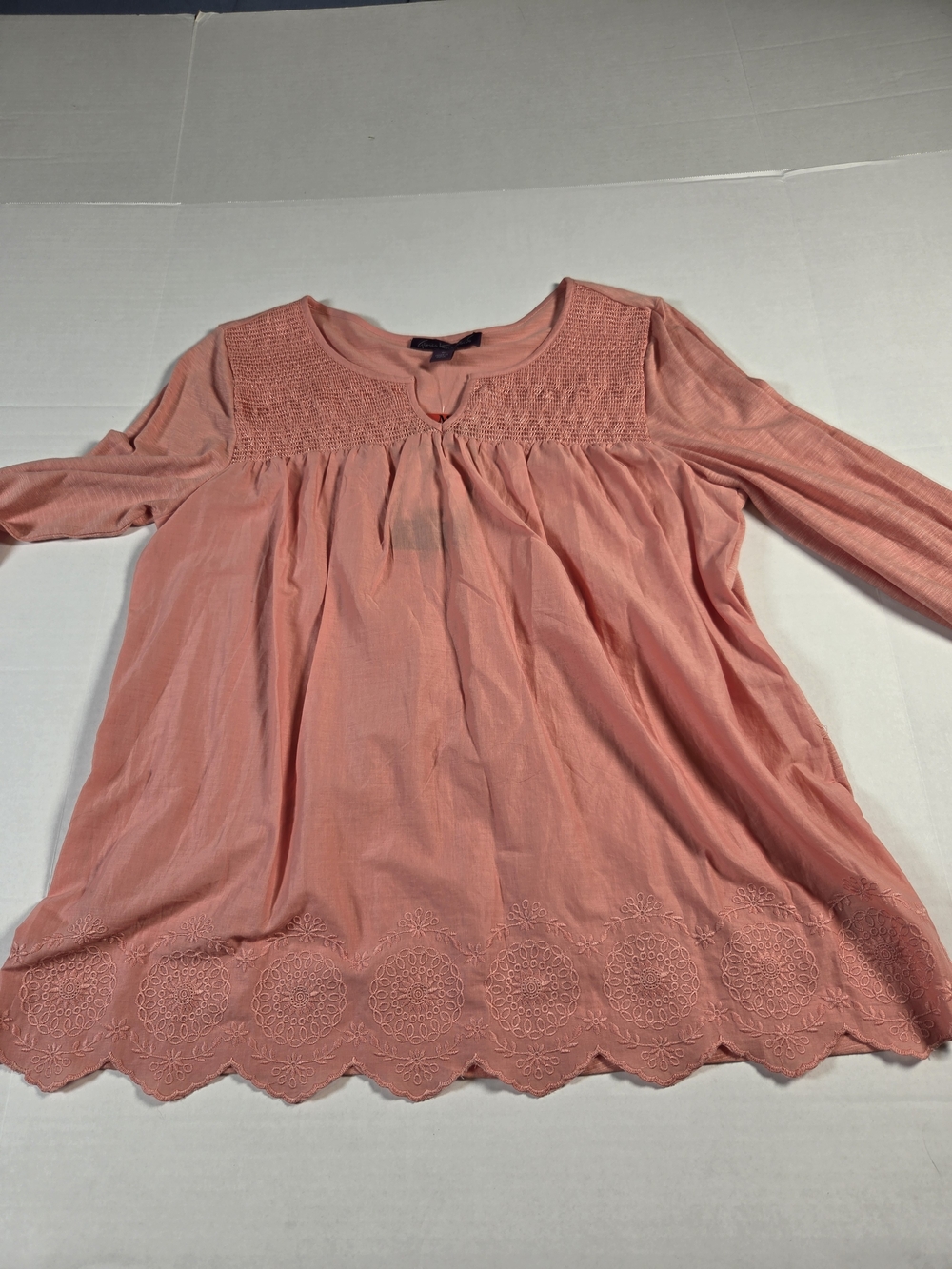 Gloria Vanderbilt Womens M Coral Peasant Tunic Top Embroidered Roll Tab Sleeve - Picture 11 of 11